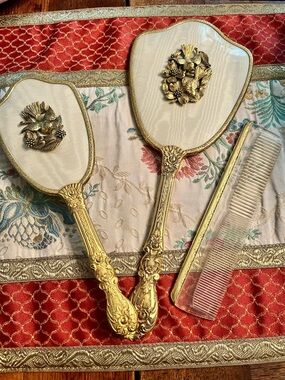 Matson Hollywood Regency 3-piece Vanity Set 24k Gold Plated Ship Next Day